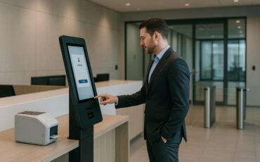 Visitor arrival notifications on a self-service kiosk in a secure corporate lobby